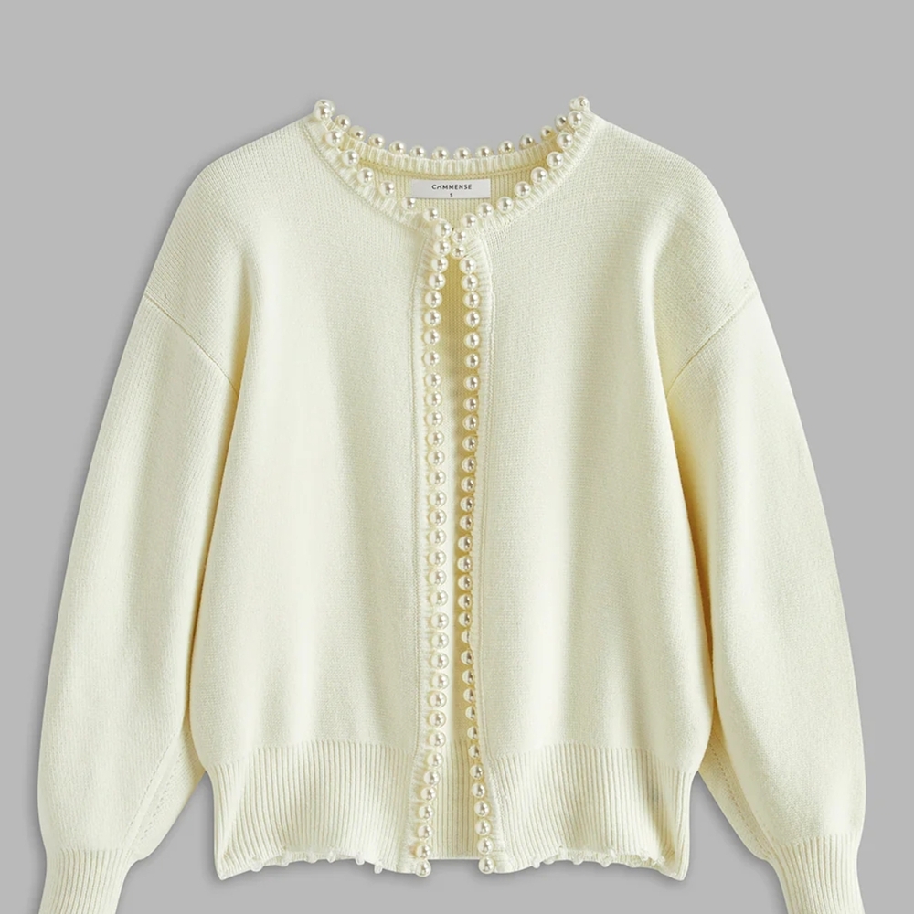 Commense Pearl-Embellished White Spring Cardigan s. M - Picture 2 of 7